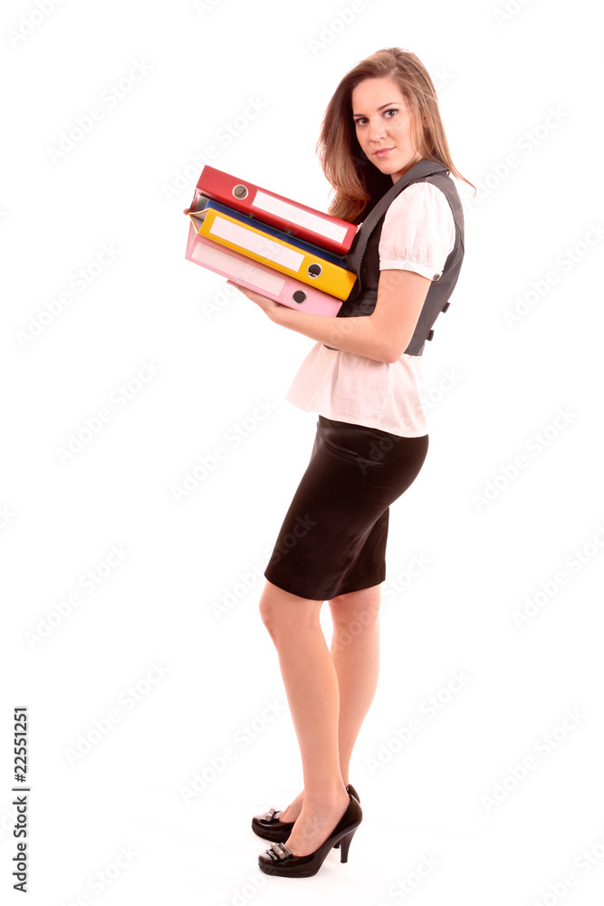 Office person with folders isolated on white Office person with folders isolated on white