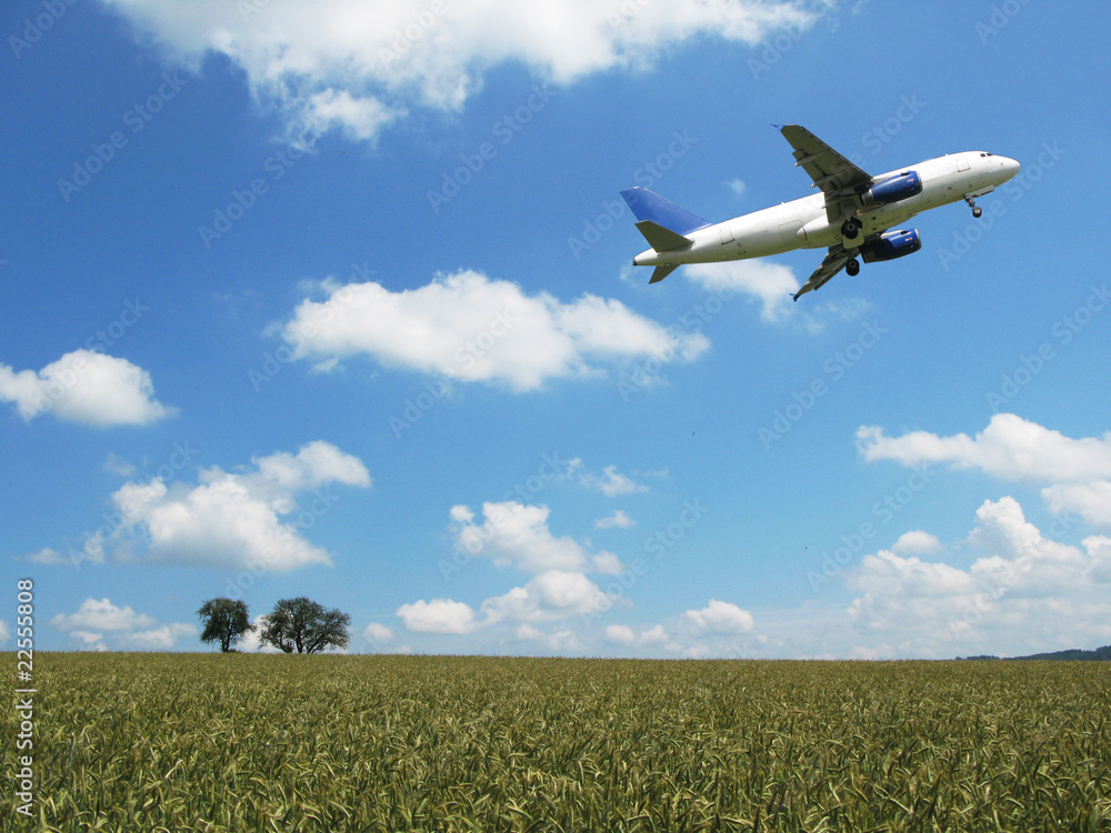 Aircraft taking off over a wheat field Aircraft taking off over a wheat field