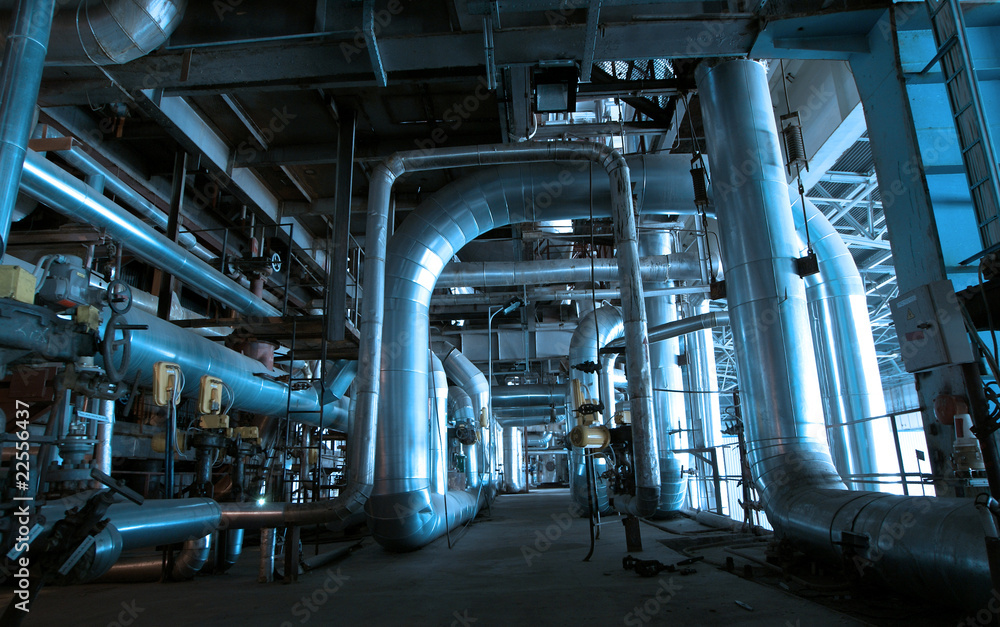 Pipes, tubes, valves, cables at a power plant