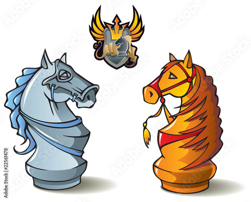 Chess set: knights, Crusaders vs. Saracens, vector