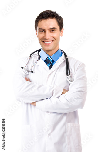 Happy smiling doctor, isolated on white