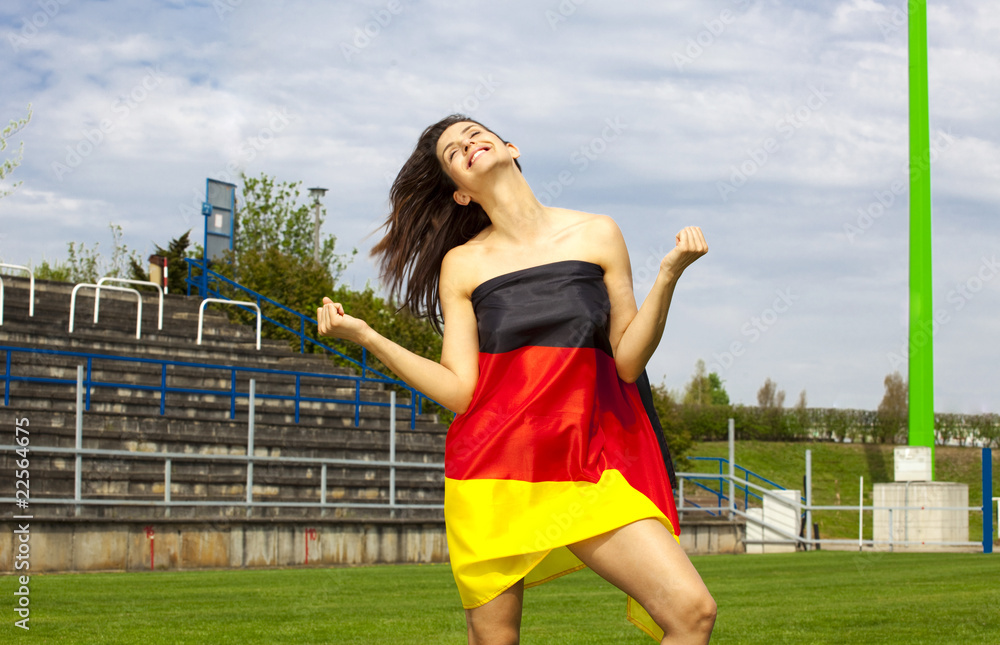 sieg gür deutschland frau in fahnenkleid sexy Stock-Foto | Adobe Stock