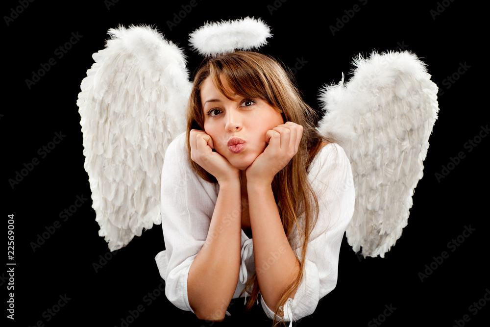 beautiful blonde angel against black background beautiful blonde angel against black background