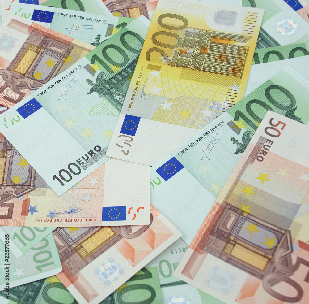 Fifty, one hundred and two hundred euro banknotes Fifty, one hundred and two hundred euro banknotes