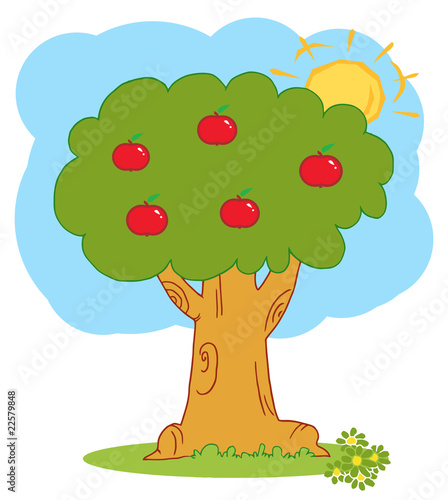 The Sun Merging Behind An Apple Tree