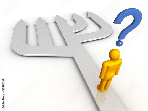 Man choosing five arrow direction