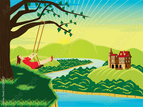 Girl on swing vector