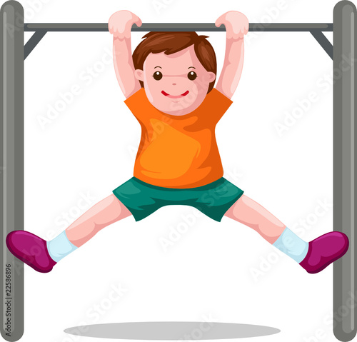 boy hangs on  a horizontal bar