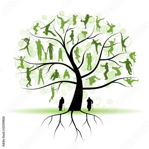 Family tree, relatives, people silhouettes