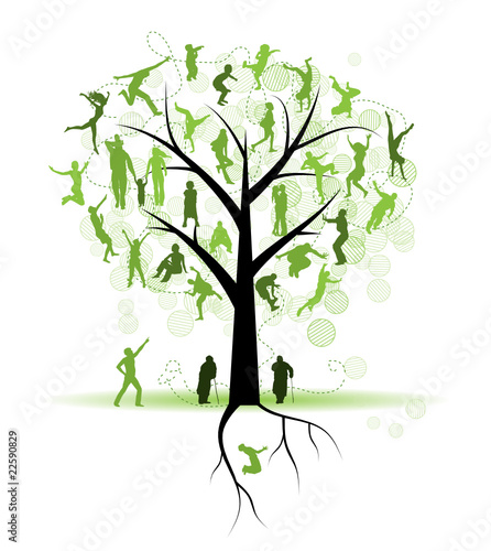 Family tree, relatives, people silhouettes