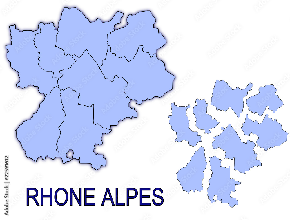 carte région rhone alpes France départements contour