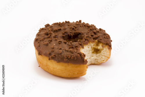 chocolate doughnut with bite taken