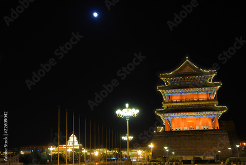 China, Beijing The Qianmen archery tower at nigth