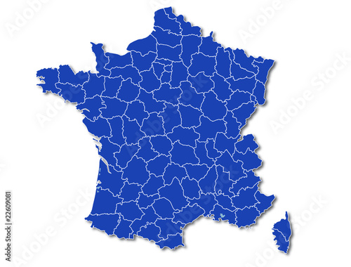 carte France bleue d  partements contour blanc avec ombre