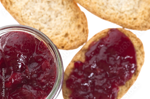 Breakfast of cherry jam on toast