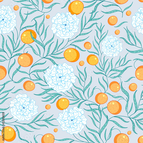 Pattern tangerines and flowers