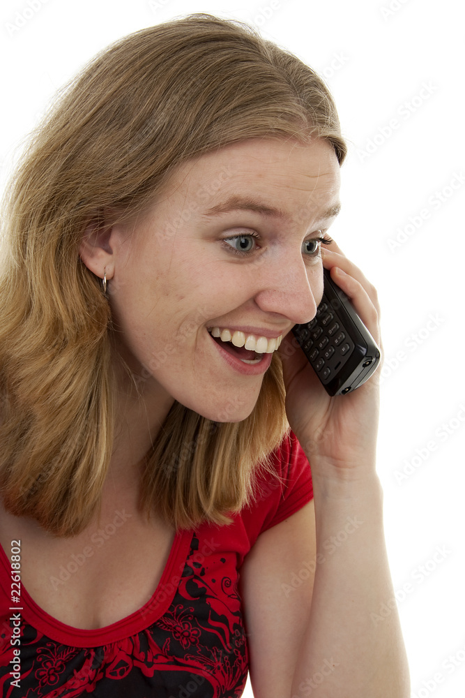 Happy on the phone over white background Happy on the phone over white background