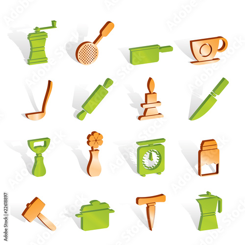 Kitchen and household tools icons - vector icon set
