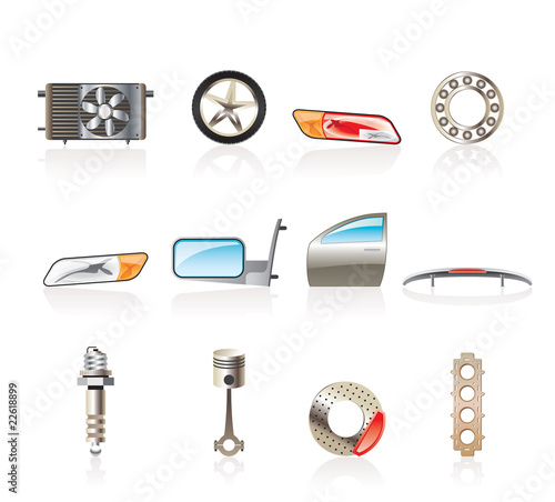 Realistic Car Parts and Services icons - Vector Icon Set 1