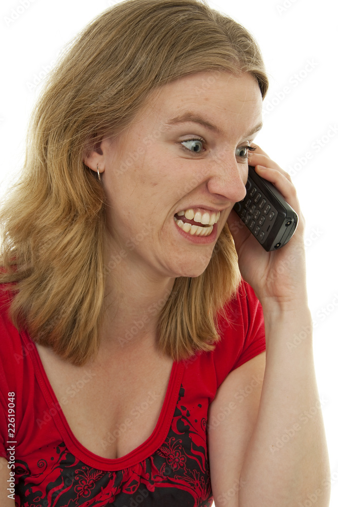 angry on the phone over white background
