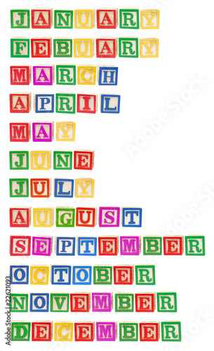 Months Formed by Alphabet Blocks