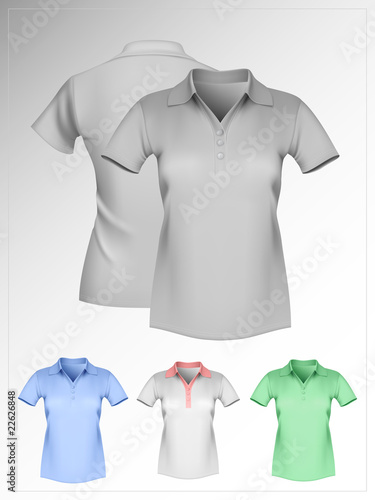 Vector. Women's polo shirt template. Front and back