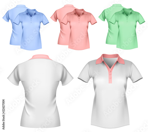 Woman color and white polo shirt design template.