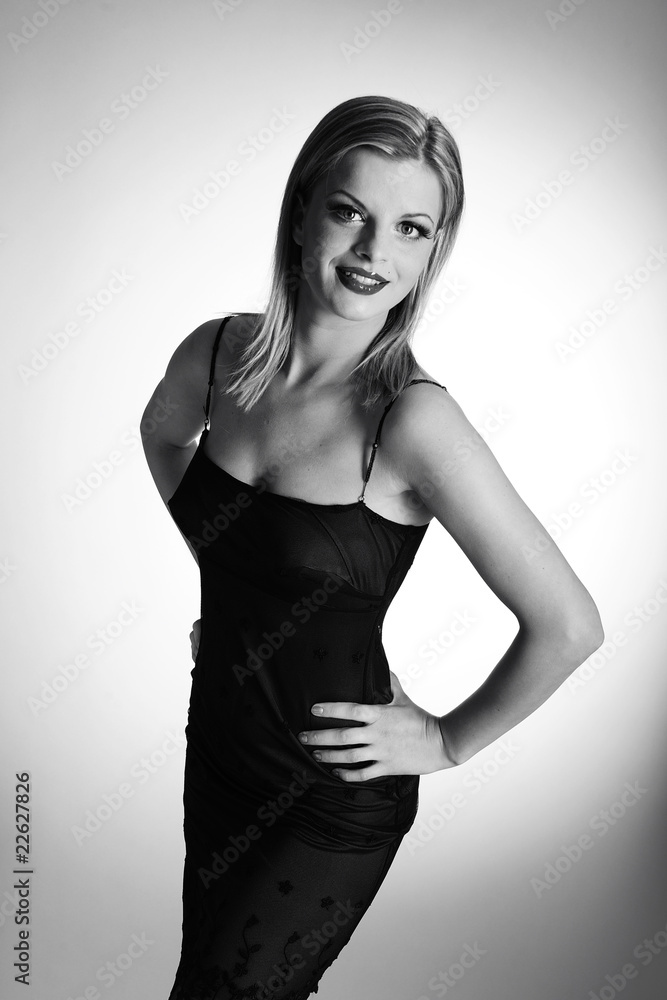 b/w Portrait of sexy fashion woman with red lips b/w Portrait of sexy fashion woman with red lips