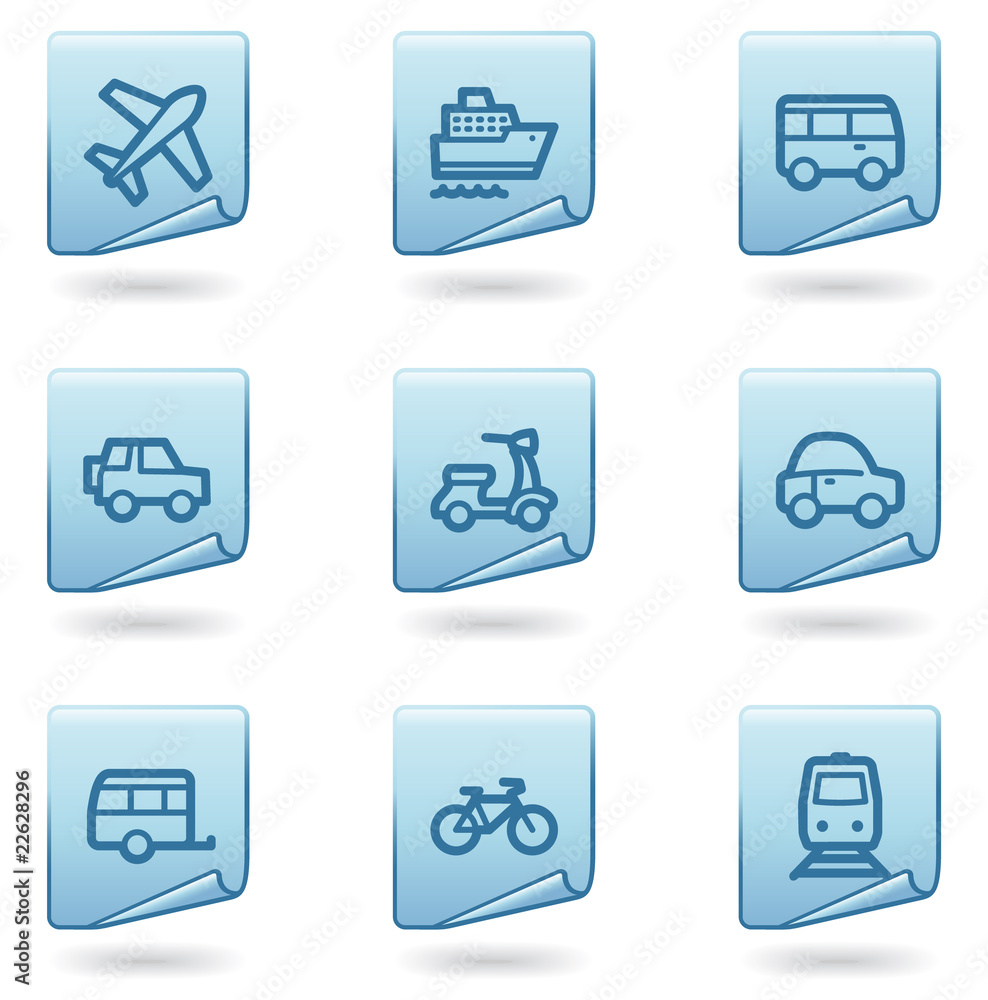 Transport icons, blue sticker series Transport icons, blue sticker series