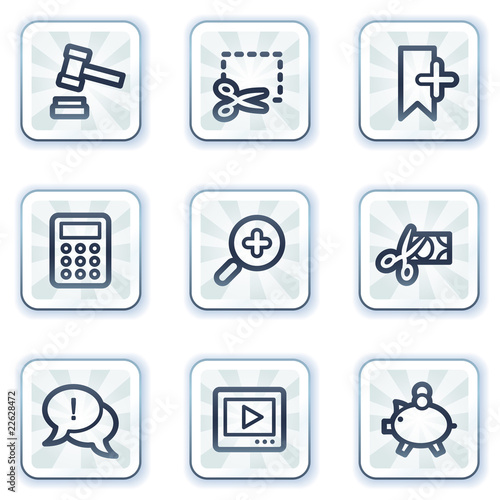 Shopping web icons set 3, white square buttons
