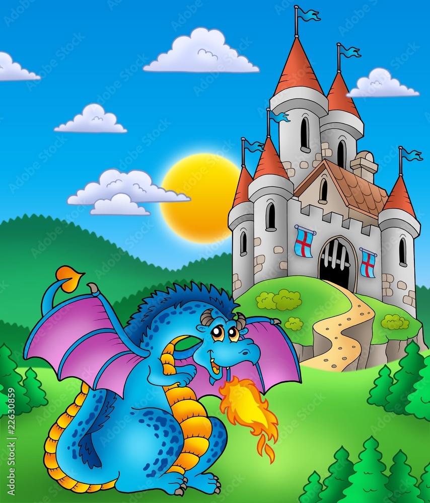 Замок с драконом нарисовать