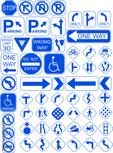 blue traffic signs group