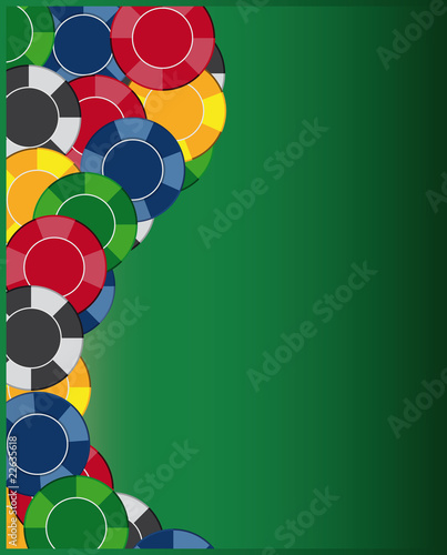 Colorful gambling chips on green background , vector