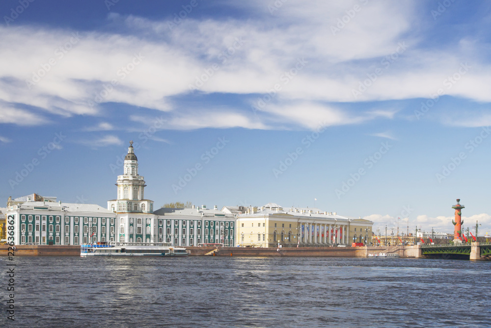 Quay of Neva river in St. Petersburg, Russia; Quay of Neva river in St. Petersburg, Russia;