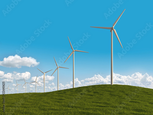 electrical windmills in a meadow