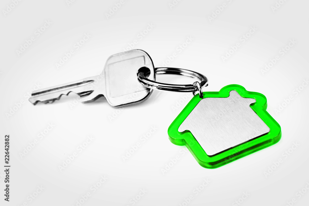 House key with a blank green key ring House key with a blank green key ring