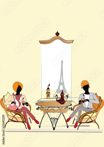 fashion girls in the Parisian cafe