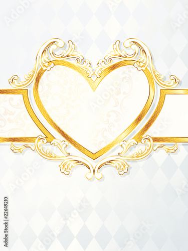 Vertical rococo wedding banner with heart emblem