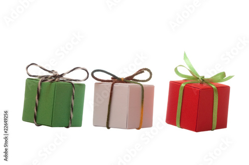 Three colourful present boxes