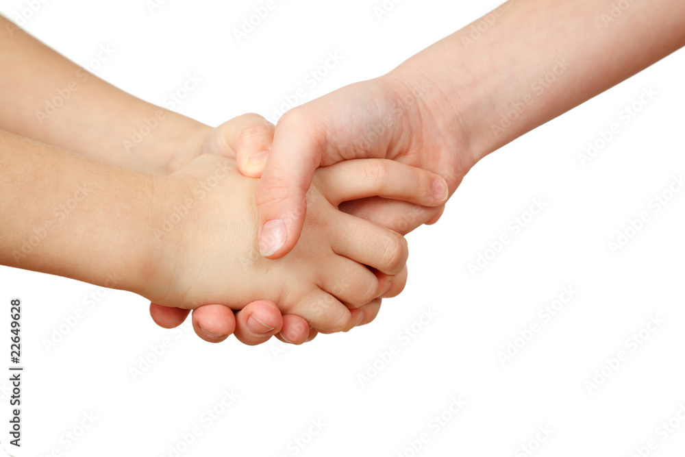 Handshake on white background. Children's hands. Handshake on white background. Children's hands.