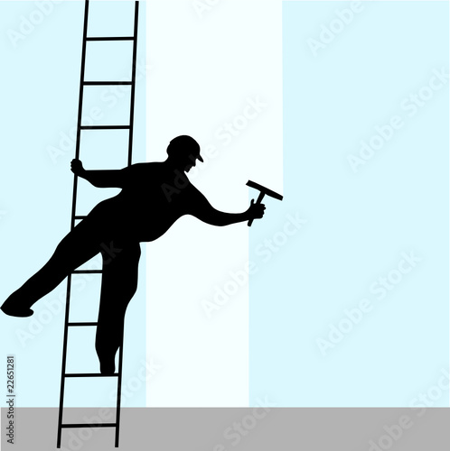 Window cleaner on the ladder