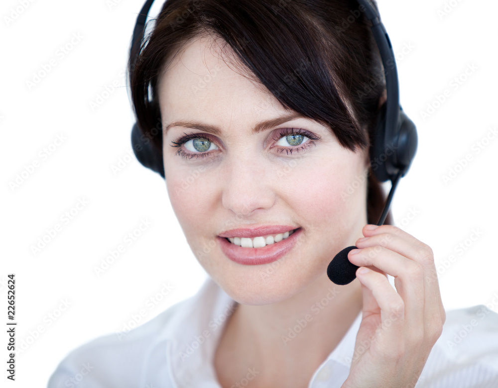 Radiant sales representative woman with an headset Radiant sales representative woman with an headset