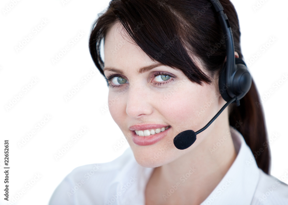 Portrait of sales representative woman with an headset Portrait of sales representative woman with an headset