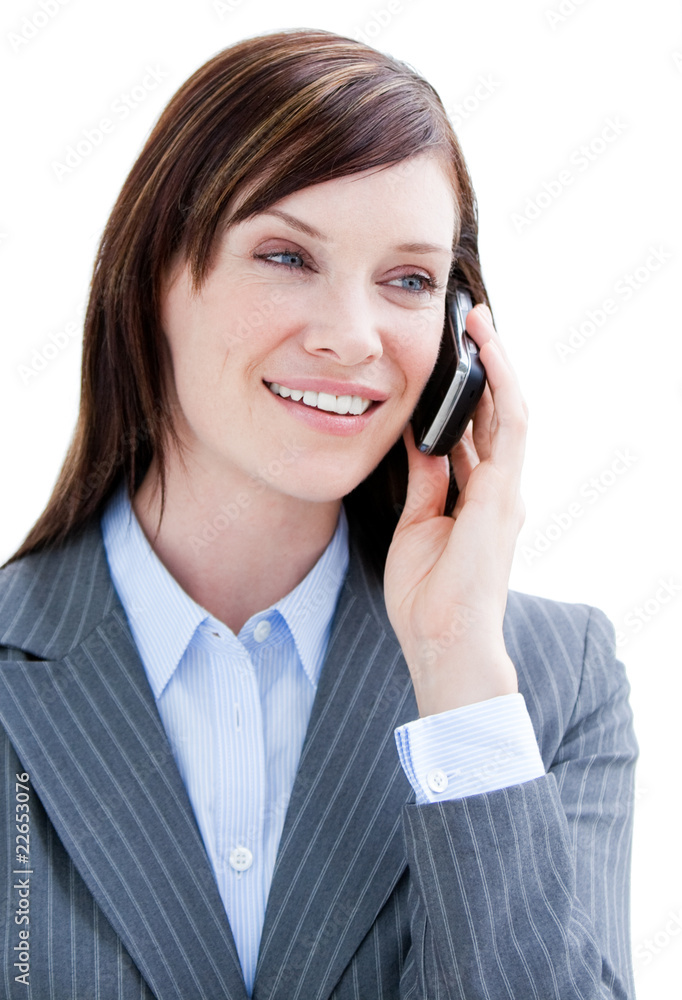 Businessman holding a phone on whitebackground Businessman holding a phone on whitebackground