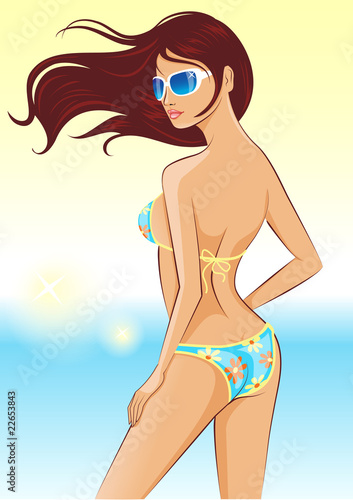 beautiful sexy tanned woman on sea beach