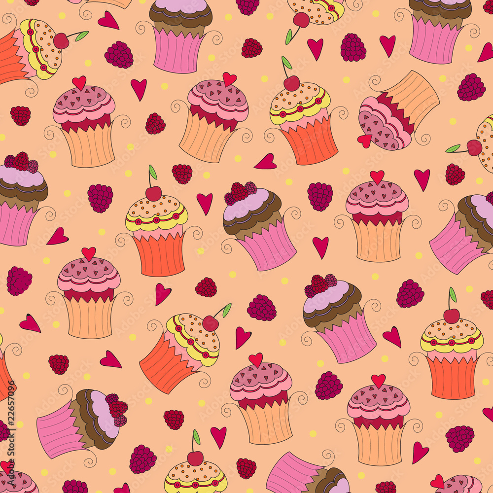 Seamless wallpaper pattern with muffins Seamless wallpaper pattern with muffins