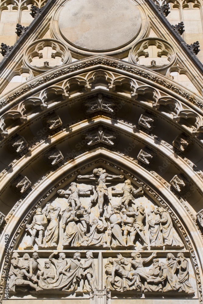 Prague - detail from gothic portal of st. Vitus cathedral