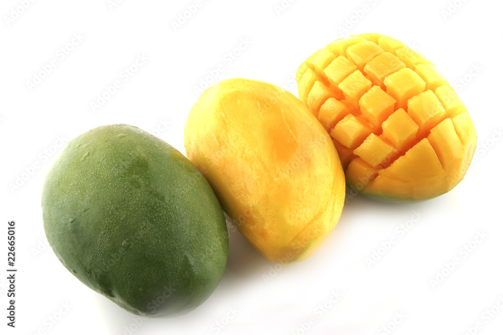 raw mango in row isolated