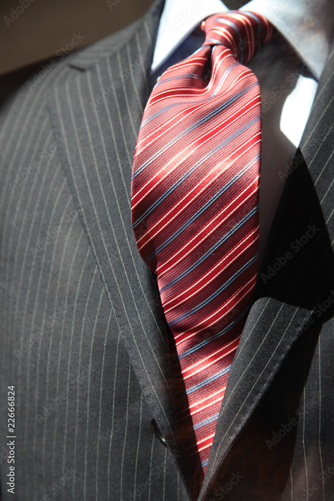 abito grigio con cravatta rossa Stock Photo | Adobe Stock