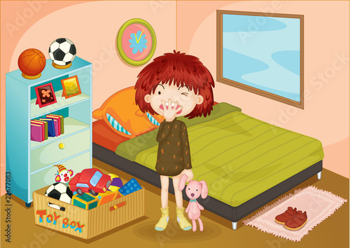 A girl in a bedroom